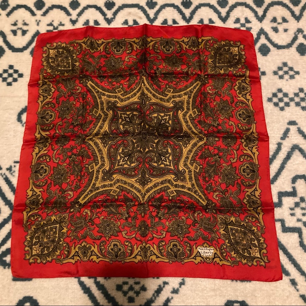 Liberty London Red Gold Silk Square Scarf - Picture 2 of 4